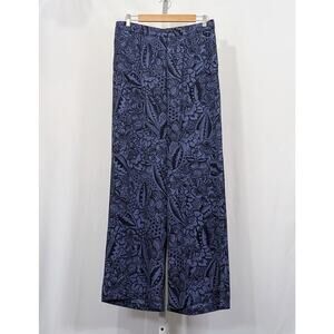 Linea by Louis Dell'Olio Pants Black Blue Floral Print Wide Leg Misses Size M
